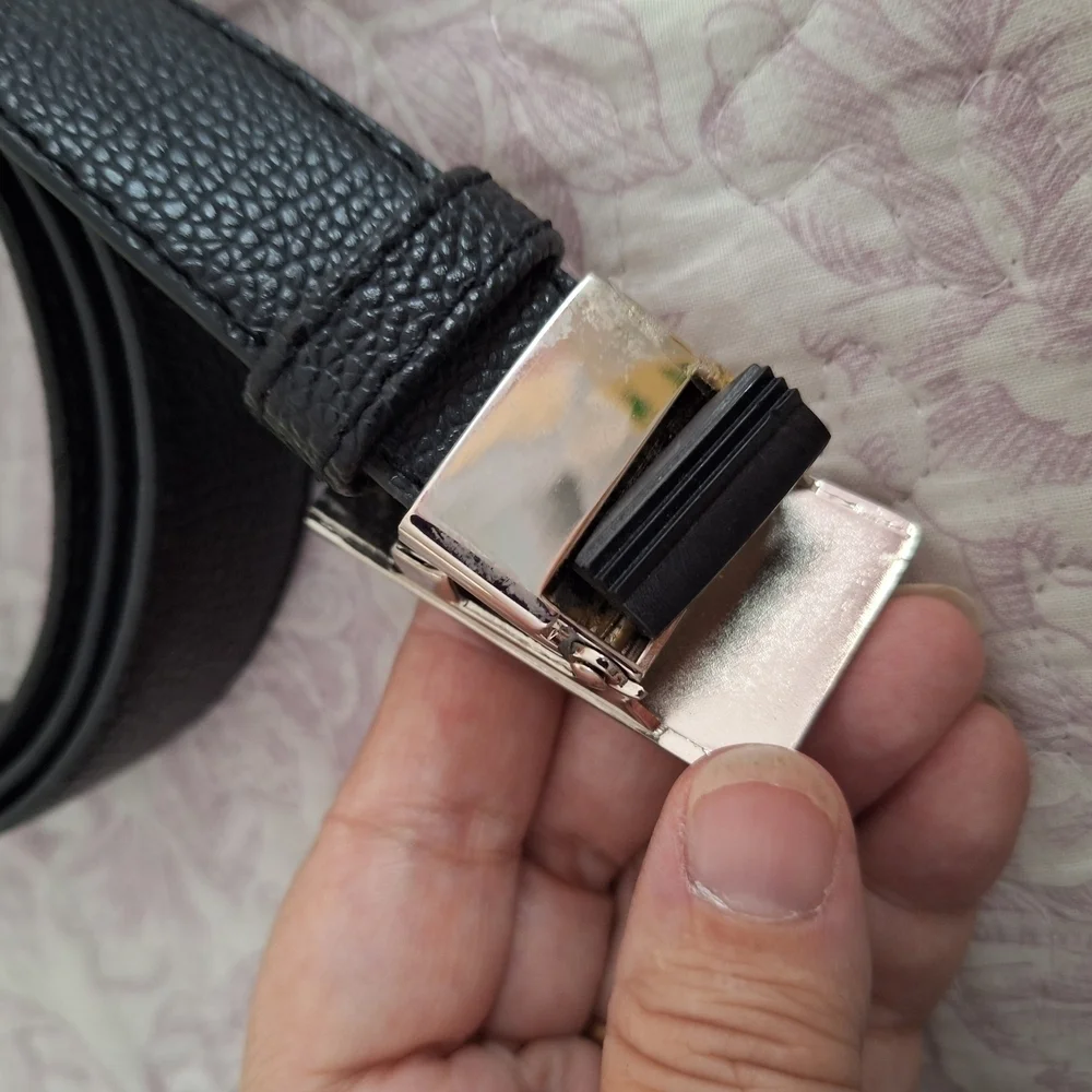 Men's Black Leather Belt with Silver Buckle